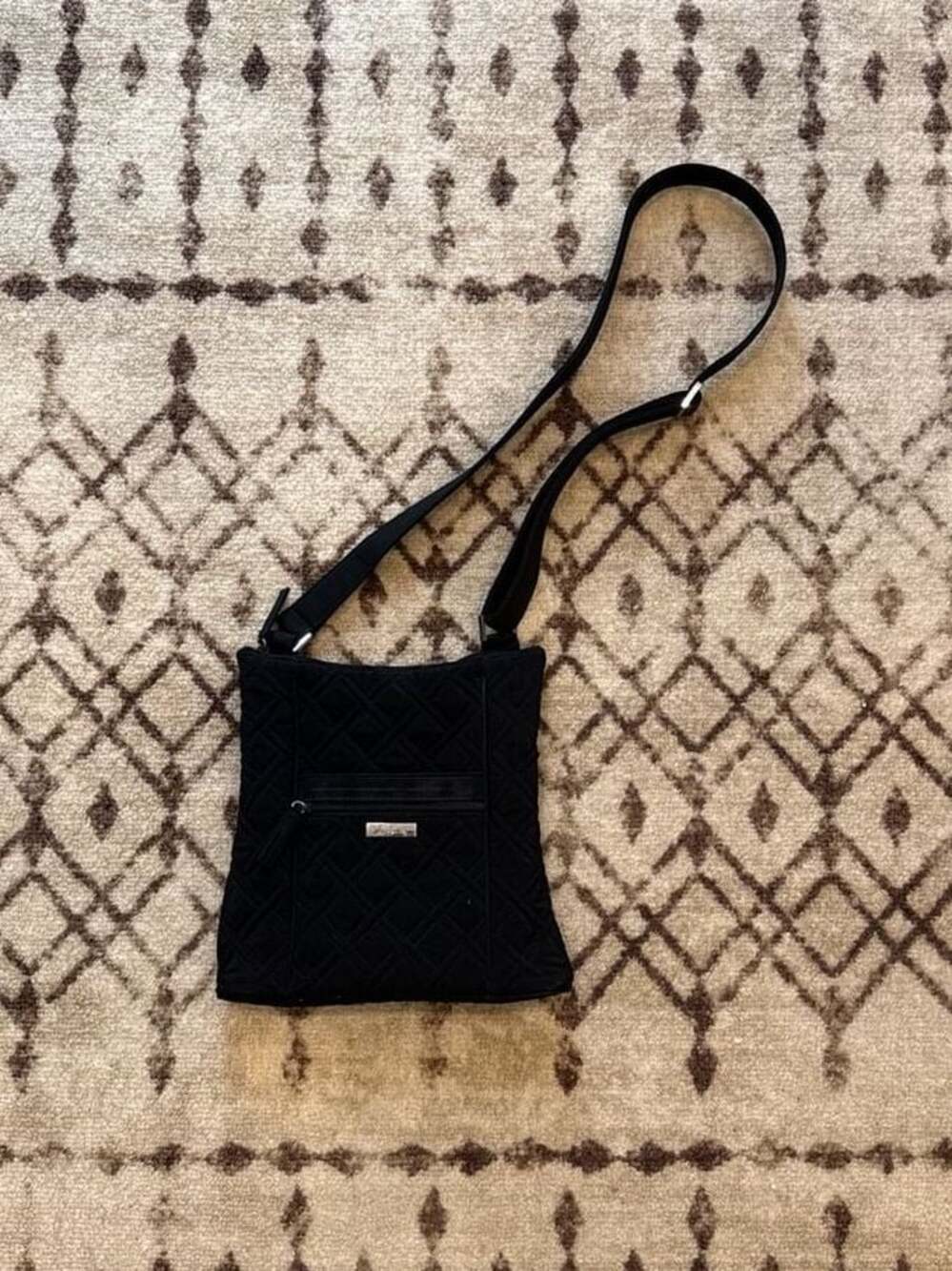 Vera Bradley Black Quilted Microfiber Hipster Crossbody Bag
